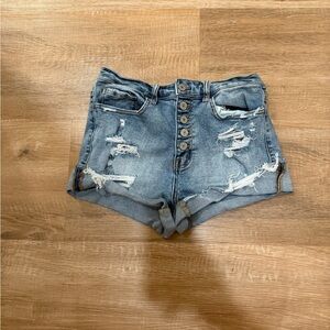 VERVET BY FLYING MONKEY Blue Distressed Jean Shorts